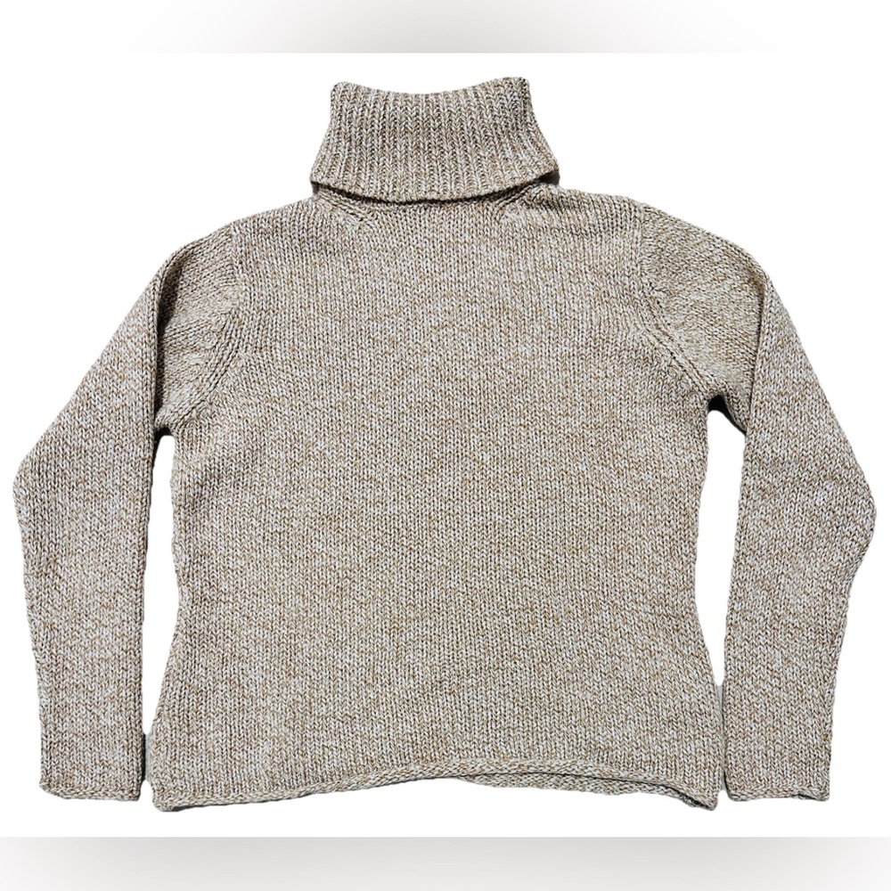 Sutton Studio Taupe Turtleneck Sweater M 100% Merino Wool Boxy Cozy Preppy